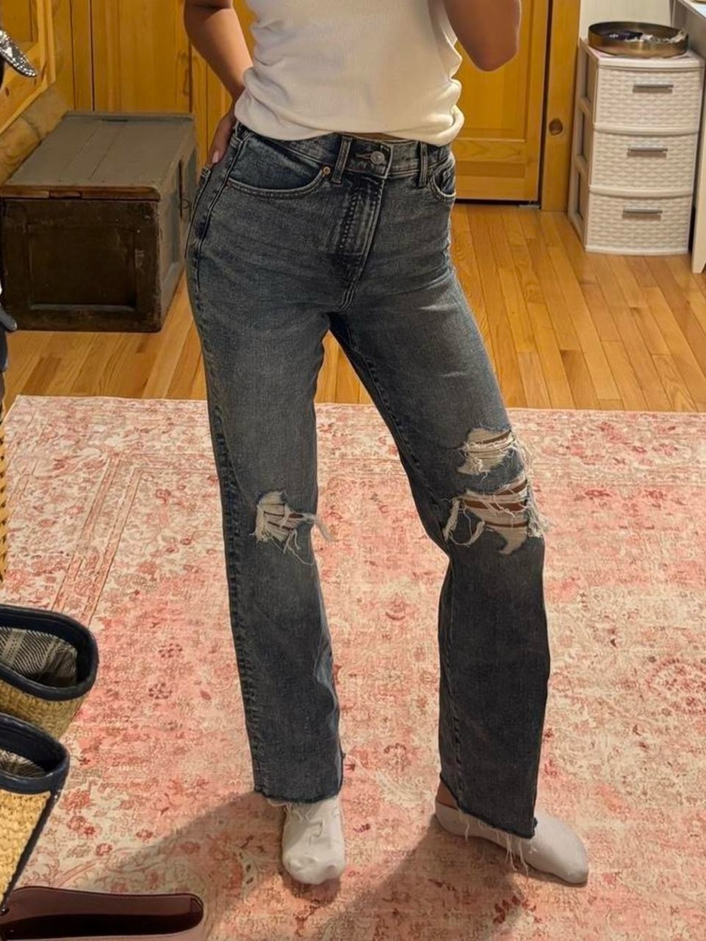Express Washed Black Distressed Straight-Leg Jeans